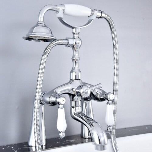 Bathtub Faucet Telephone Style Bath Shower Mixer Tap with Hand Shower Dual Handles Shower Faucet Set Swivel Tub Spout Ktf759