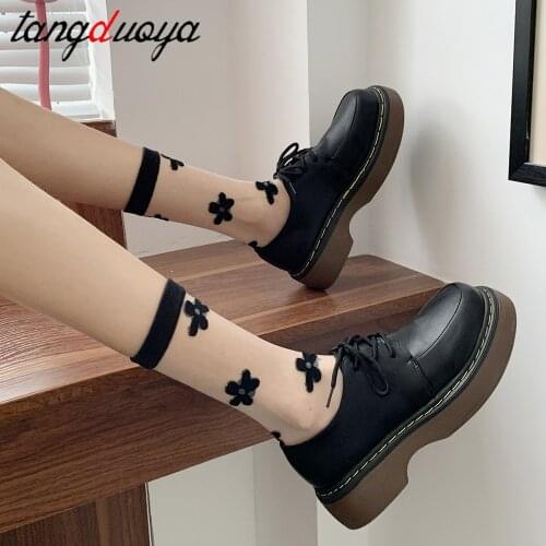 Black beige Vintage students Shoes Women Spring autumn Fashion Comfortable Lace Up Platform Oxford Loafers Casual Boat Shoes