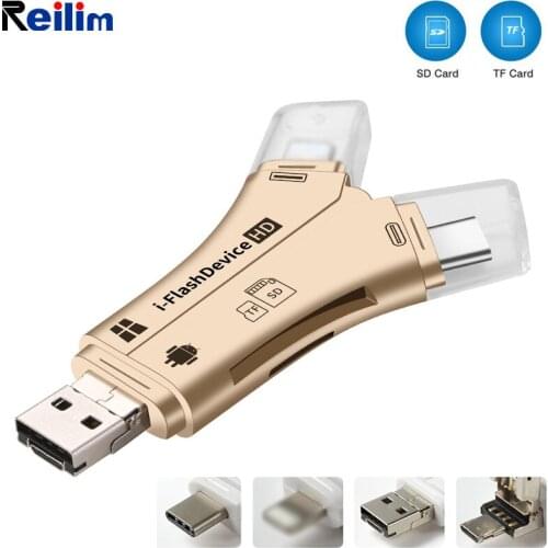 Reilim USB adapter 4 in 1 Flash Micro Card Reader Adapter Type-c USB Adapter for IOS8.0 Android