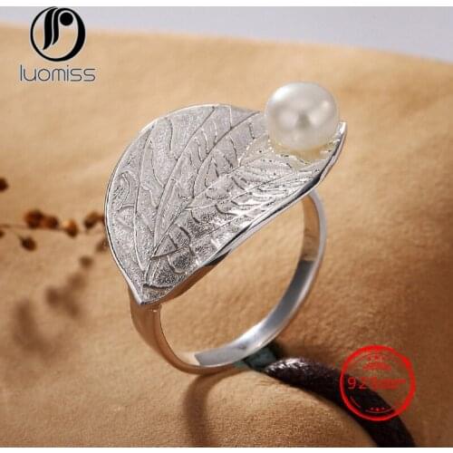 Vintage S925 Sterling Silver Leaf Plum Hetian Jade White Jade Pearl Open Ring