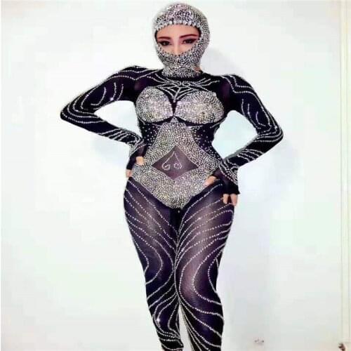 Y87 Female full diamonds jumpsuit singer stage costume dance bodysuit rhinestone hat party performance dresses outfit party wear