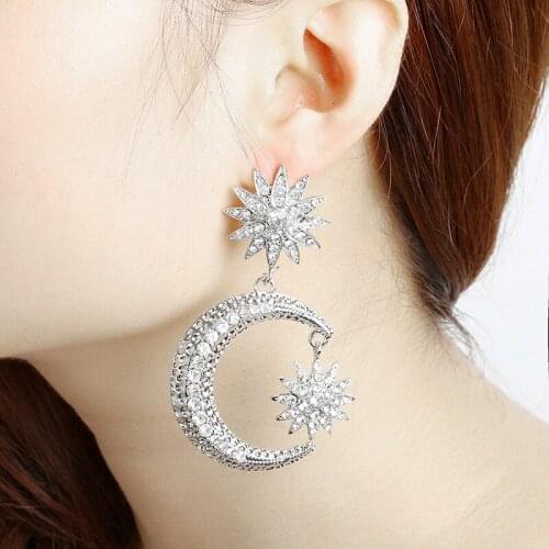 RONGQING 12Pair/lot Stud Earrings Women Fashion Earrings Crescent Moon Sun Imitation Crystal Earrings Fashion Jewelry 2018
