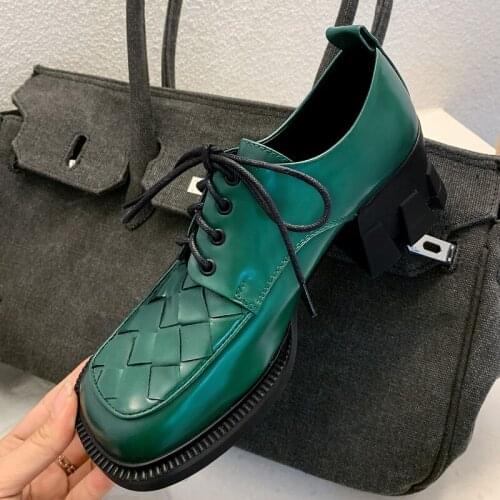 New Platform Casual Women Shoes Cross Tied Square Toe Chunky Heels Women Pumps Handmade Lace Up Female Mules Fashion Footwears