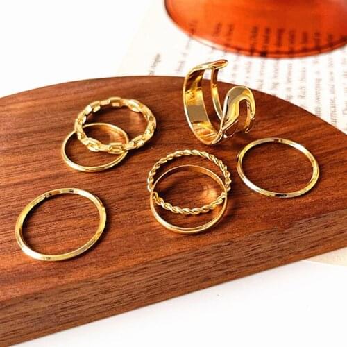 South Korea Ring Sets for Girl New 4 Pieces Set Punk Rings for Women Retro Simple Geometric Open Adjustable Ring Jewelry Punk
