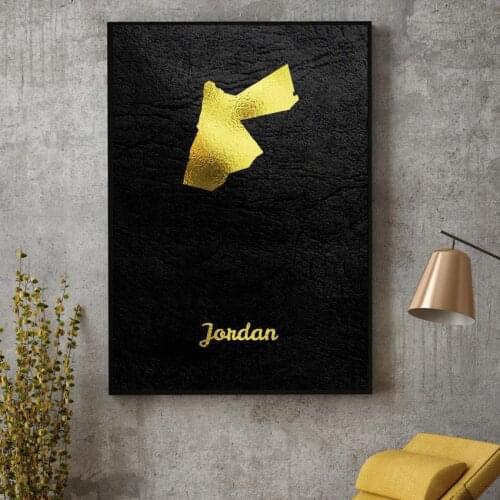Golden Map Jordan Canvas Wall Art Print Modern Poster Wall Pictures Living Room Decor