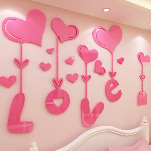 Love 3D Stereoscopic Crystal Acrylic Wall stickers Living room bedroom bedside sofa wall warm Decoration Sticker Wedding Gifts