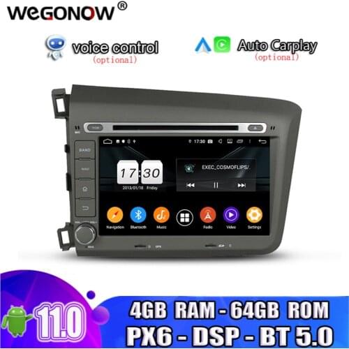 PX6 DSP TDA7851 Android10 64GB ROM Octa Core Car DVD Player GPS Map RDS Radio wifi 4G Bluetooth5.0 For Honda Civic 2012 2013