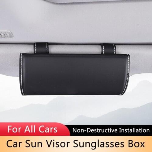 QHCP Car Sun Visor Sunglasses Box Hanging Leather Glasses Case Glasses Clip Storage Universal For All Cars