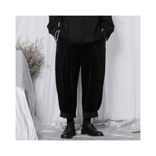 New Mens Yamamoto, dark wind slacks, mens quarter-length pants, velvet, warm, loose-fitting Haren panties