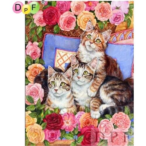 DPF diamond embroidery Peony Cat diamond painting cross stich diamond mosaic kit 5D full square needlework home decor pattern