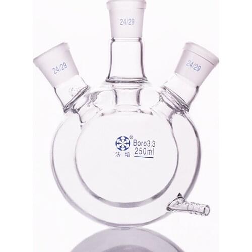 Double-deck spherical three-necked round bottom flask,Capacity 250ml,Joint 24/29,Mezzanine jacketed reactor bottle