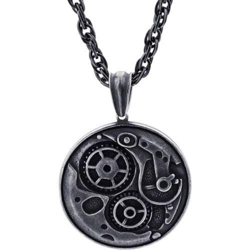 European and American stainless steel mens mechanical gear pendant titanium steel retro pendant punk jewelry