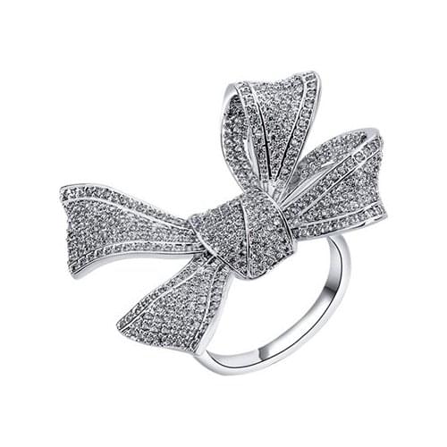 Fashion Austria Crystal Rings Gold Color Finger Bow Ring Wedding Engagement Rings For Women Wholesale New Party Jewelry