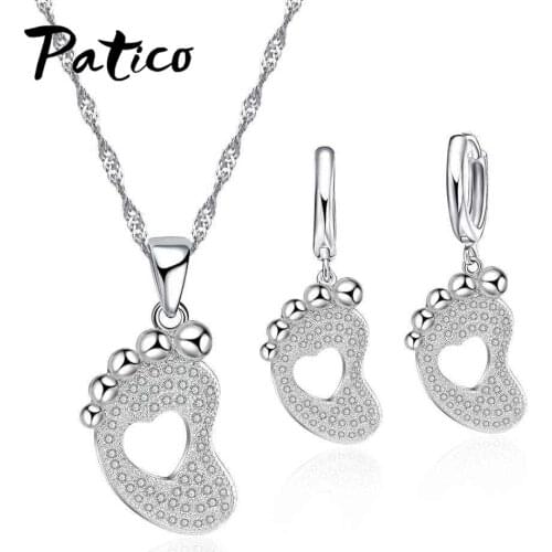 Wedding Anniversary Party Jewelry Set Cute Exquisite Little Shape Necklace Earrings 925 Sterling Silver For Lovely Girl