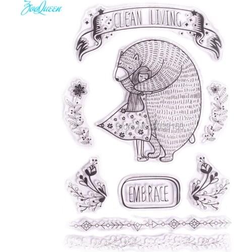 Bear Embrace Girl transparent clear stamps for Scrapbooking/Card Making/Stamps set stationery Christmas Fun Party Supply Decor