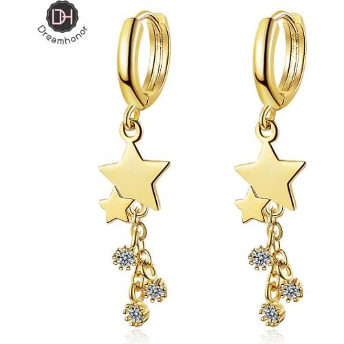 Fashion Korean Style 925 Silver Long Five Star Zirconia Crystal Charm Clip Earrings Jewelry