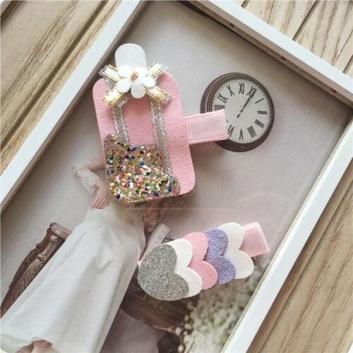 Boutique 10pcs Fashion Cute Glitter Popsicle Hairpins Solid Felt Pink Heart Hair Clips Princess Headwear Hair Accessories