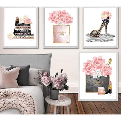Fashion Champagne Perfume Book Posters and Prints Nordic Wall Art Canvas Painting Salon Beauty Pictures for Girl Room Home Decor