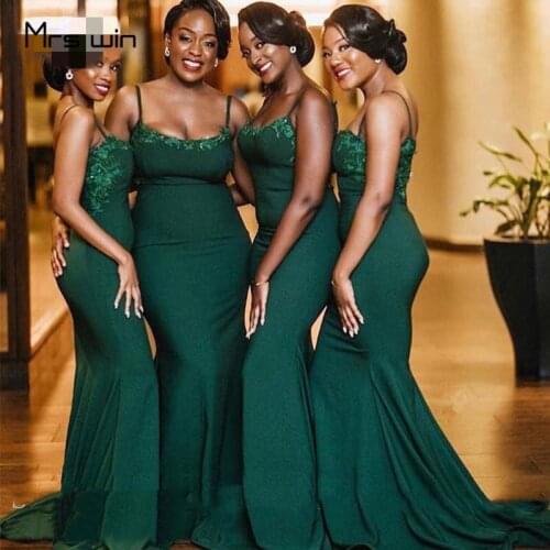 Mrs win Bridesmaid Dresses Elegant Green Sling Wedding Guest Dresses HR176 For Girls Under 50 Long Mermaid Vestido Madrinha 2020