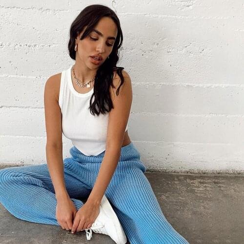 2021 European And American New Fashion Slim Round Neck Pullover Short Sleeveless Solid Color Scheming Casual Rib Vest For Women