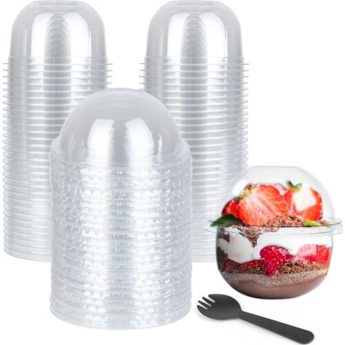 New 8 OZ Clear Plastic Cups with No Hole Lids, 50 Pack Dessert Cups with 50 Pcs Spor