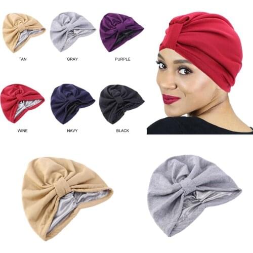 New Ladies Hair Cap For Sleeping Double Layer Elastic Satin Lined Headscarf Hat Haircaring Chemotherapy Turban Bonnet Headband