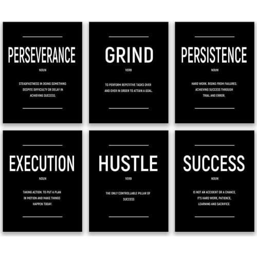 Office Wall Art Canvas Painting Hustle Success Grind Motivational Quote Posters & Prints Minimalist Motivational Pictures Decor