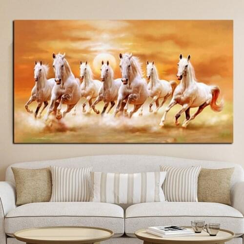 Print Artistic Animals Seven Running White Horse Oil Painting on Canvas Big size Modern Wall Painting For Living Room Cuadros