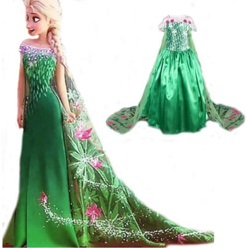Elsa Dress Girl Princess Dress Cosplay Costume Snow Queen Dresses Baby Kids Clothes Fantasia Vestidos Green Fro Children
