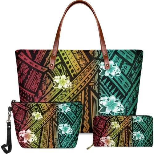 Polynesian Hibiscus Large Capacity Bolsa 3pcs/set Handbag Large Capacity Sac Main Femme Plumeria Floral Pattern Female Shopper