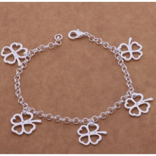 AH024 Hot sterling bracelet, sterling fashion jewelry Five heart-shaped leaves /ahsaiyza avuajnba silver color