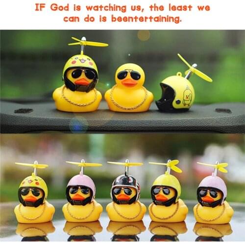 Rubber Duck Car Decoration with Helmet Flash Light Small Yellow Duck Car Ornament Cute Anime duck toy Squeeze Sound Kids Toy