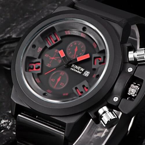 Luxury Brand XINEW Fashion Sports Style Rubber Band Date Calendar Casual Quartz Watch Montre Homme Grande Luxe Reloj Marca lujo