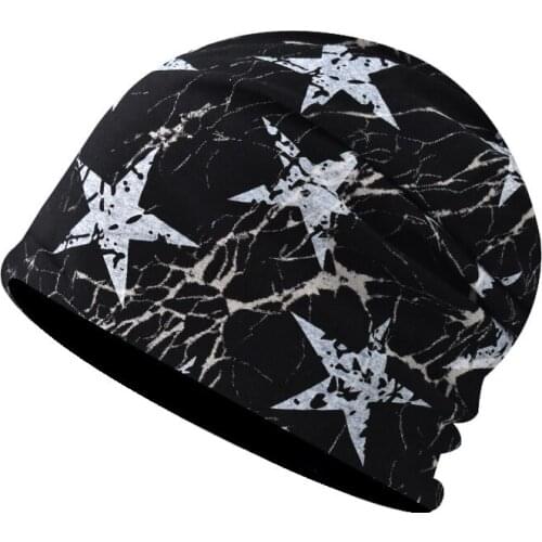 Five-pointed Star Beanies Hat Autumn And Spring For Mens Printed Elastic Eaves-less Hat Windbreak And Warm Cover Headgear Caps