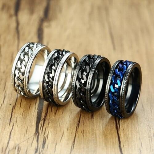 Stylish Spinner Rings for Men 8MM Black/Blue/Silver Color Stainless Steel Intertwine Center Chain Anel anillo masculino Jewelry