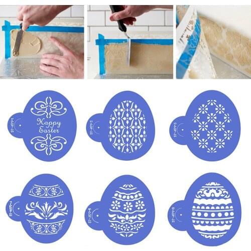 3/8Pcs Easter Egg Shape Cookie Stencils Cake Fondant Cupcake Decorating Mold Bakeware Tool Sugar Chocolate Coffee Spray Tools