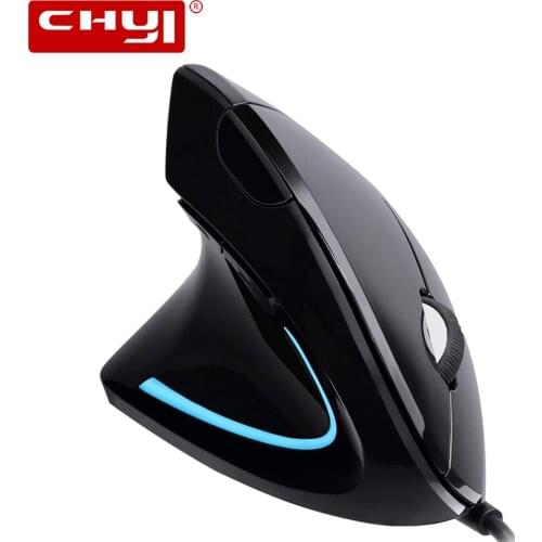 CHYI Wired Left Hand Vertical Mouse Ergonomic LED Backlit 1600DPI Adjustable USB Power Wrist Protect With Mousepad Kit PC