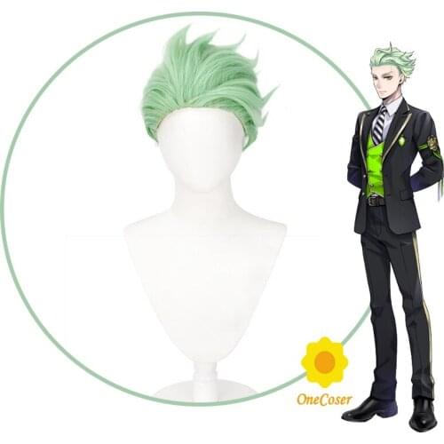 Twisted Wonderland Sebek Zigvolt Cosplay Short Light Green Wig +Free Wig Cap Synthetic Hair Halloween Party Props Men Women