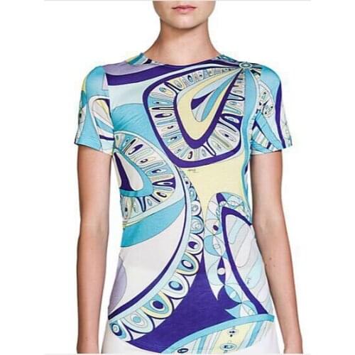 Womens Italian fashion color matching elastic knitted silk jersey tops t-shirts