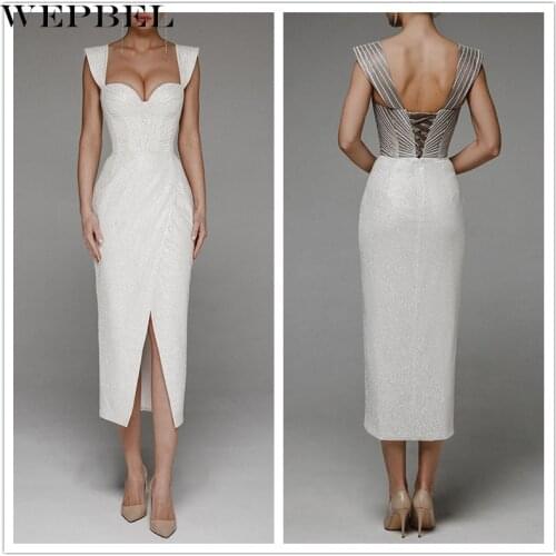 WEPBEL Women Sexy Embroidered Bodycon Dress Ladies Elegant Fashion Sleeveless Halter High Waist Slit Prom Gown Dress