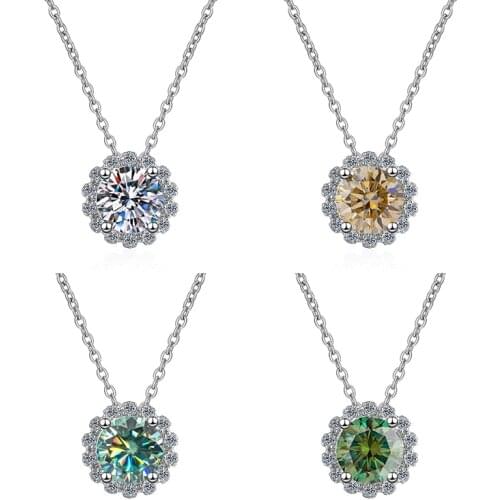 BOEYCJR 925 Silver 1ct/3ct flower Colorful Moissanite VVS1 Diamond Pendant Necklace for Women Anniversary Gift