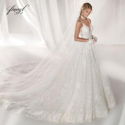 Fmogl Vestido De Noiva Sweetheart Lace Wedding Dress 2021 Sexy Backless Appliques Beaded Spaghetti Straps Boho Bride Gown