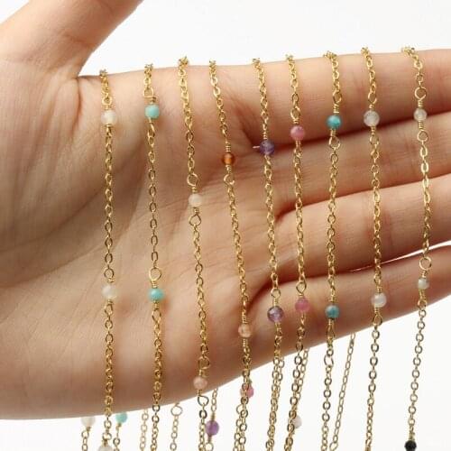 1 meter Gold Plated Faceted Natura Stone Beads Chain Wire Wrapped Rosary Chains For Jewelry Making DIY Bracelet Ankle Necklace