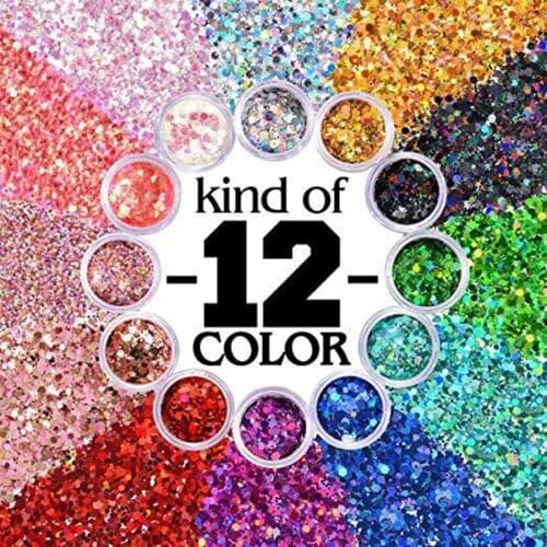 12 Colors Mixed Holographic Makeup Chunky Glitter Face Body Eye Hair Nail Epoxy Resin Festival Chunky Hexagons Sequins new