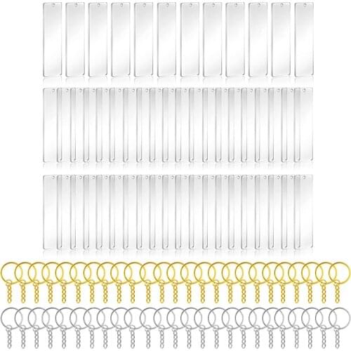 150Pcs Acrylic Keychain Blank with Rings for Vinyl, Clear Key Chains Rectangle Acrylic Blanks for DIY Crafts and Project