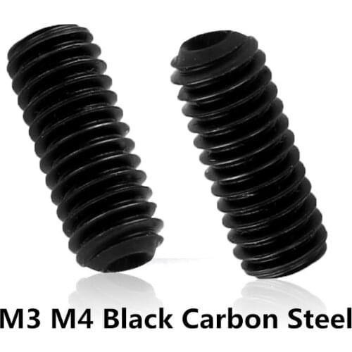 2019 Real Wood Screws 100pcs M3 M4 Din916 Black Carbon Steel Metric Thread Grub Screws Inner Hexagon Socket Set Headless Bolt