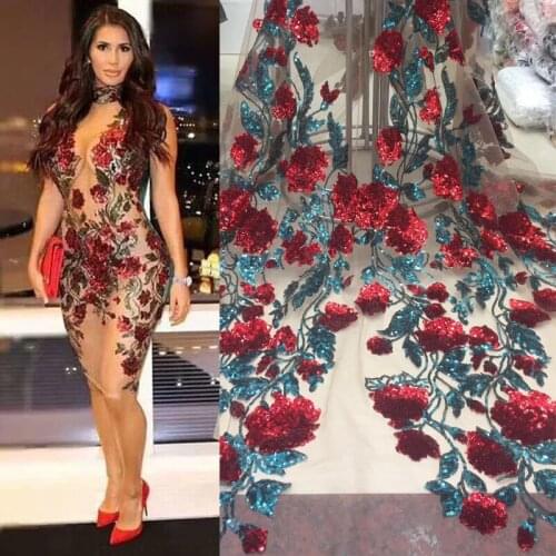2021 Latest Sexy French Embroidered Tulle Lace Africa Sequins Mesh Lace Fabric Sewing For Party Wedding Dress Top Quality 5yards