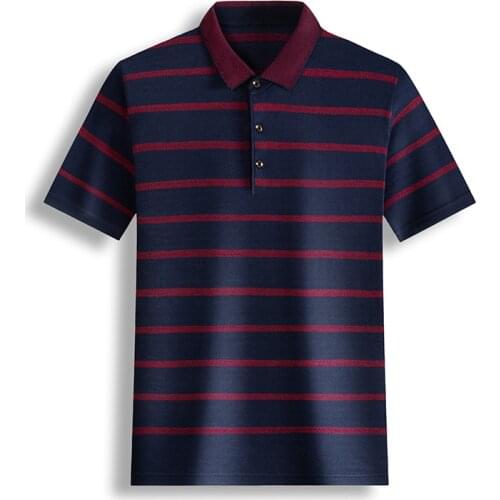 2021New 100% Cotton Polo Shirt Men Short Sleeve Buttton Collar Summer Slim Fit Shirt Striped Male Polo Shirt