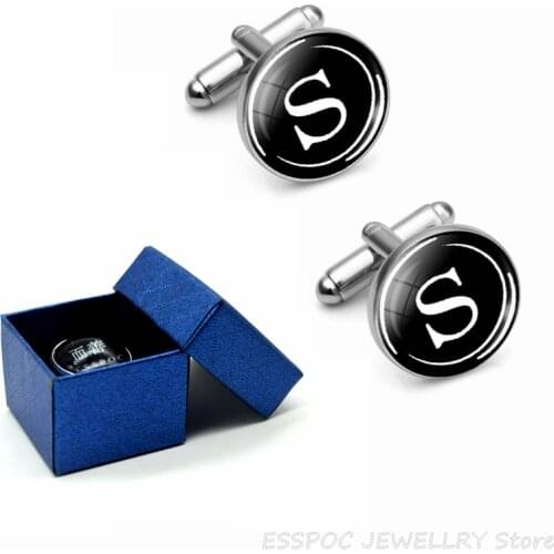 26 Letters Cufflinks Suits Shirt Letter Cufflinks Glass Cabochon Jewelry Wedding Cuff Accessories Men Dad Gifts Dropshipping