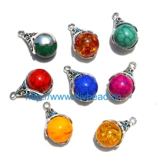 5pcs/lot DIY Jewelry Accessory 34MM Stone Resin Alloy Charms Mix Color Drop Shape Earring Findings Anti-Silver Color Pendant